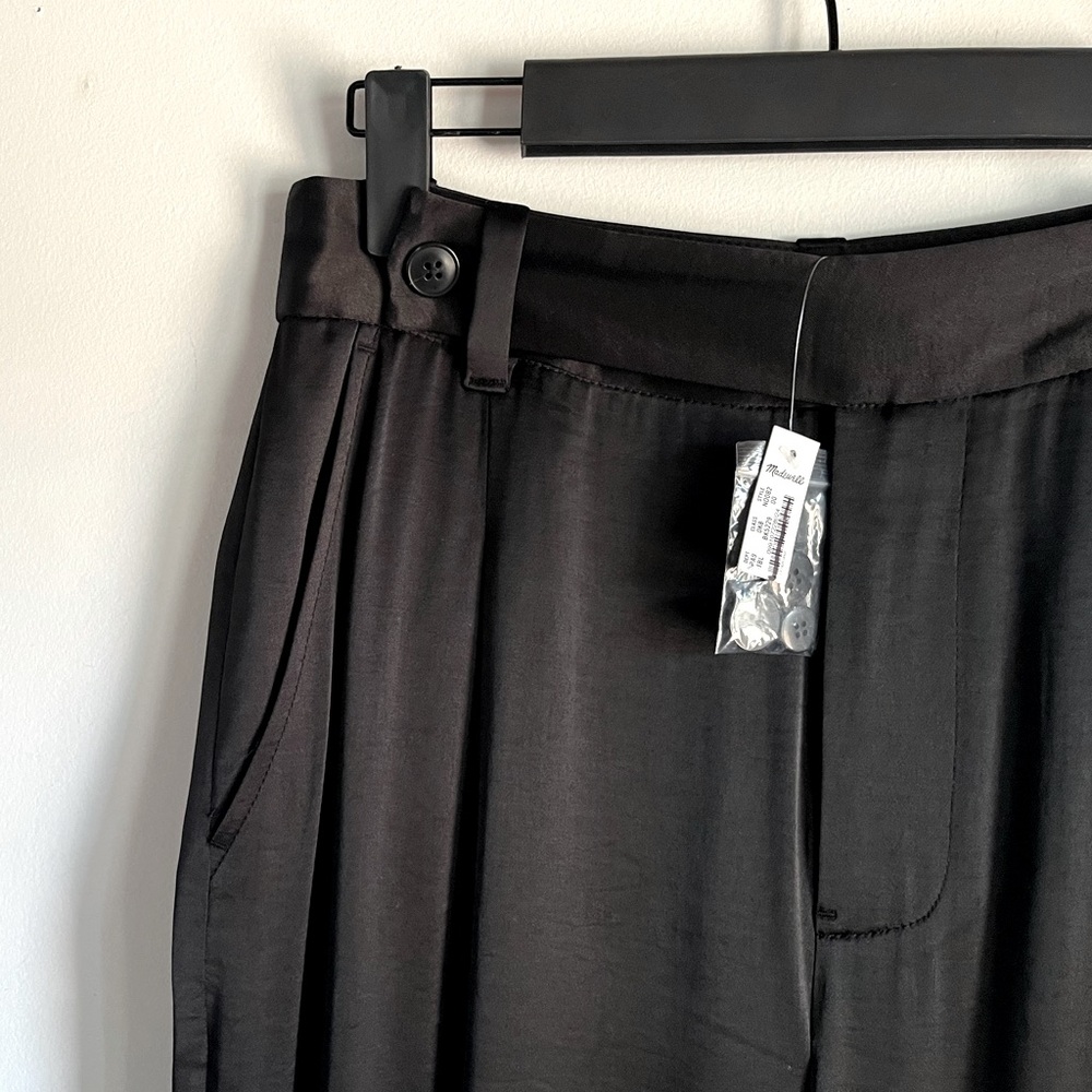 NEW Madewell The Harlow Wide Leg Pant in Satin Size 00 True Black $108 Sold Out - Picture 5 of 14